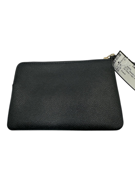 Coach Black Leather Zip Close Logo Wristlet Wallets Black
