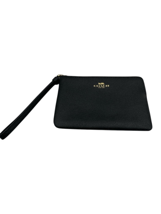 Coach Black Leather Zip Close Logo Wristlet Wallets Black