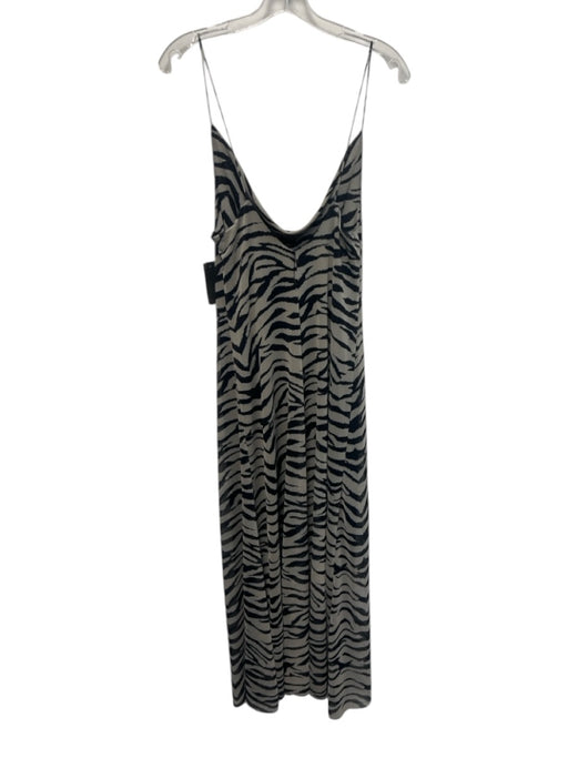 Zara Size Large Black & Gray Spaghetti Strap Animal Stripe Mesh Midi Dress Black & Gray / Large