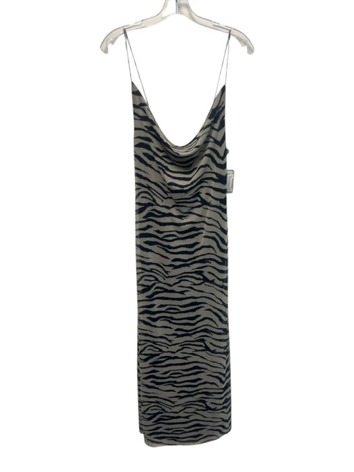 Zara Size Large Black & Gray Spaghetti Strap Animal Stripe Mesh Midi Dress Black & Gray / Large