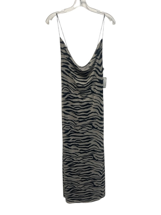 Zara Size Large Black & Gray Spaghetti Strap Animal Stripe Mesh Midi Dress Black & Gray / Large