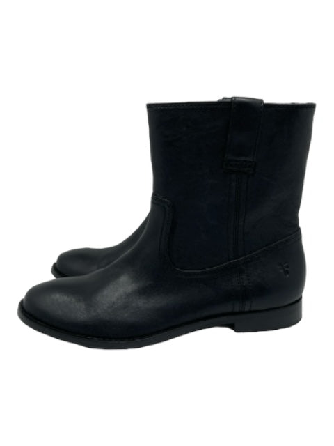 Frye Shoe Size 8.5 Black Leather Almond Toe Block Heel Booties Black / 8.5