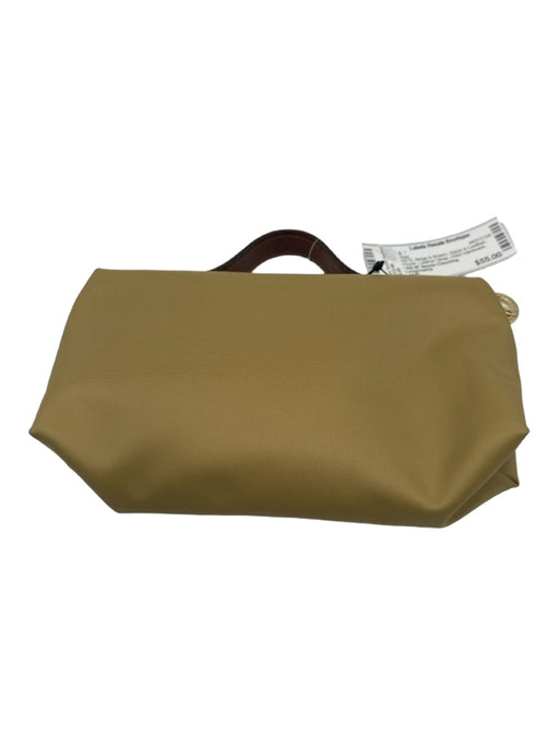 Longchamp Beige & Brown Nylon & Leather Pouch Leather Strap Gold Hardware Bag Beige & Brown / XS