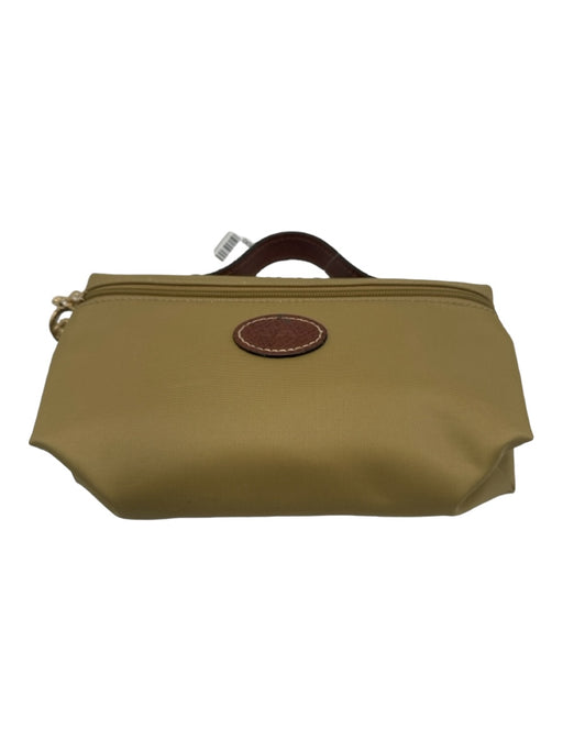 Longchamp Beige & Brown Nylon & Leather Pouch Leather Strap Gold Hardware Bag Beige & Brown / XS