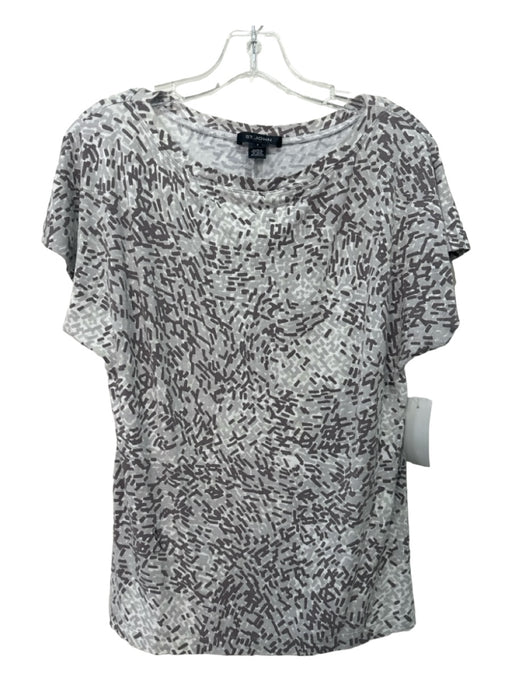 St John Size Small Gray Print Rayon Blend Cap Sleeve T Shirt Top Gray Print / Small