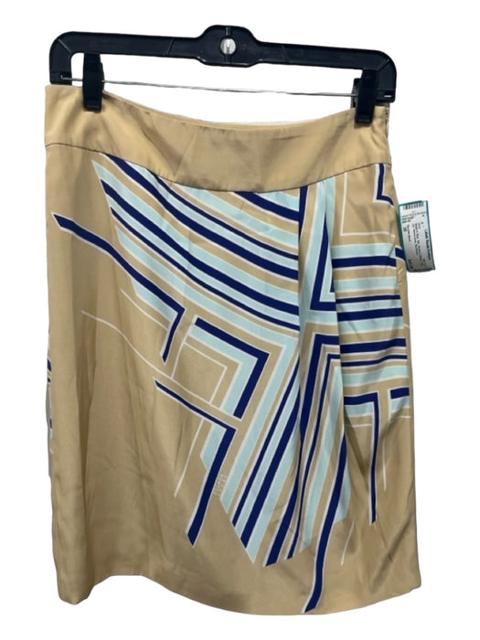 Escada Sport Size 36 Beige & Blue Silk Abstract Stripes Side Zip Skirt Beige & Blue / 36