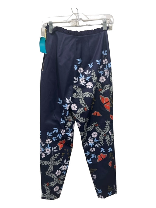 Ted Baker Size 0/XS Navy & Multi Polyester Floral Butterflies Tapered Pants Navy & Multi / 0/XS