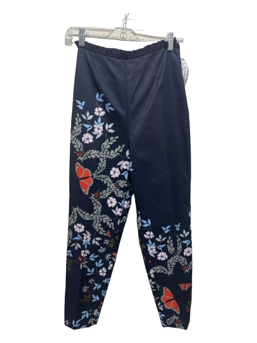 Ted Baker Size 0/XS Navy & Multi Polyester Floral Butterflies Tapered Pants Navy & Multi / 0/XS