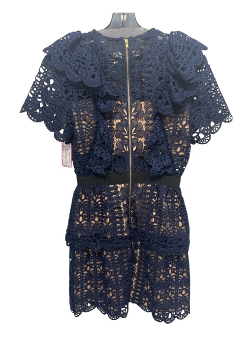 Self Portrait Size 4 Navy & Black Polyester Short Sleeve Scallop Detail Dress Navy & Black / 4