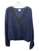 Cami Size M Navy & Black Silk Long Sleeve V Neck Lace Elastic Waist Top Navy & Black / M