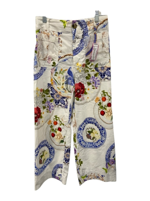 Maeve Size 27 Blue, White, Multi Viscose & Cotton Zip Fly Abstract Print Pants Blue, White, Multi / 27