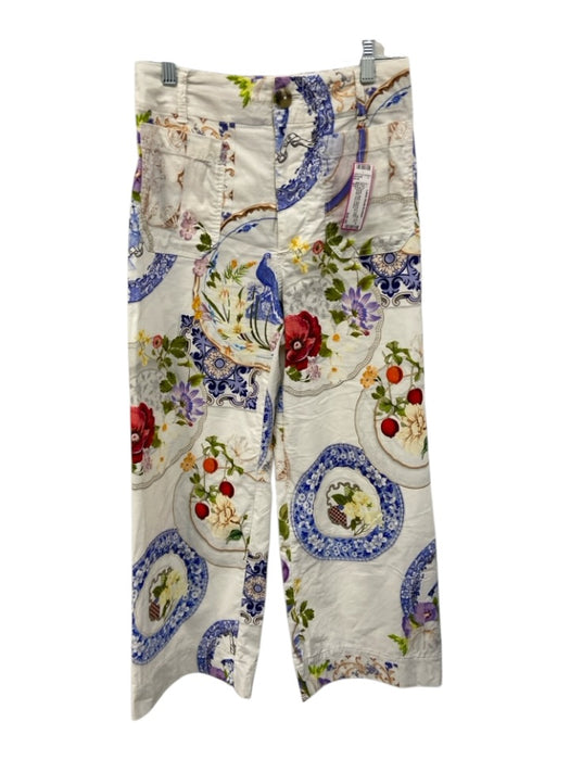 Maeve Size 27 Blue, White, Multi Viscose & Cotton Zip Fly Abstract Print Pants Blue, White, Multi / 27