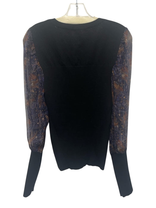 Veronica Beard Size M Black, Blue & Brown Wool Blend Textured Knit Paisley Top Black, Blue & Brown / M