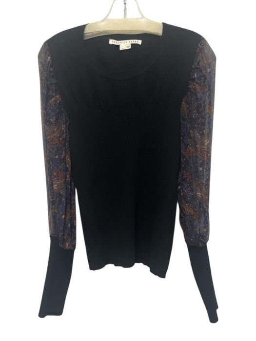 Veronica Beard Size M Black, Blue & Brown Wool Blend Textured Knit Paisley Top Black, Blue & Brown / M
