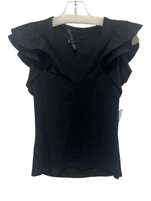 Veronica Beard Jeans Size S Black Pima Cotton Blend Ribbed Knit V Neck Top Black / S