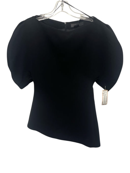 Zara Size S Black Polyester Boat Neck Split Sleeve Asymmetric Hem Back Zip Top Black / S