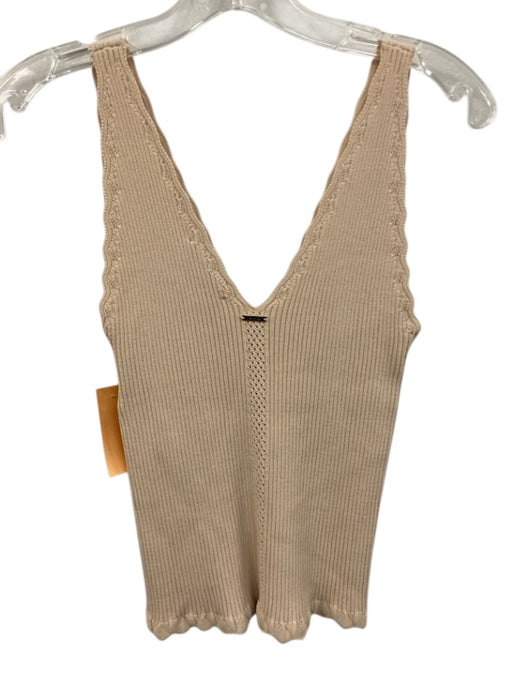 Twinset Size M Sand Beige Viscose Blend Ribbed Knit Sleeveless Wavy Edge Top Sand Beige / M