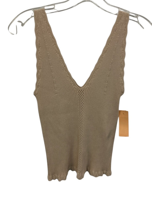 Twinset Size M Sand Beige Viscose Blend Ribbed Knit Sleeveless Wavy Edge Top Sand Beige / M