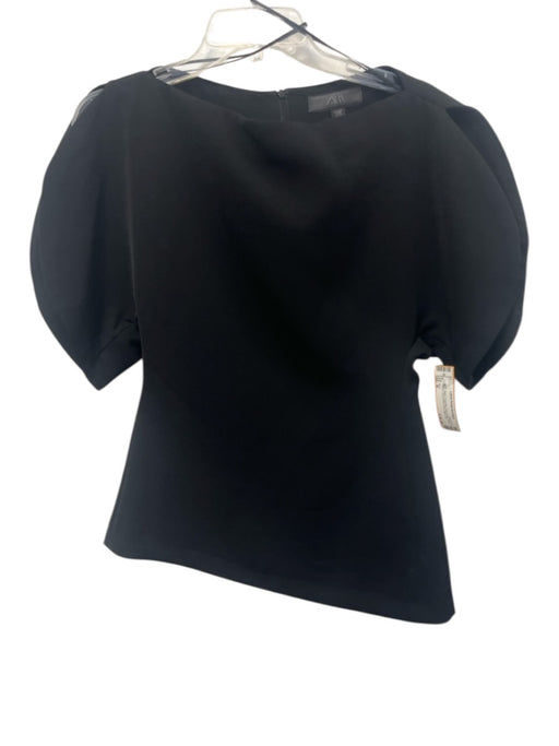 Zara Size M Black Polyester Boat Neck Split Sleeve Asymmetric Hem Back Zip Top Black / M