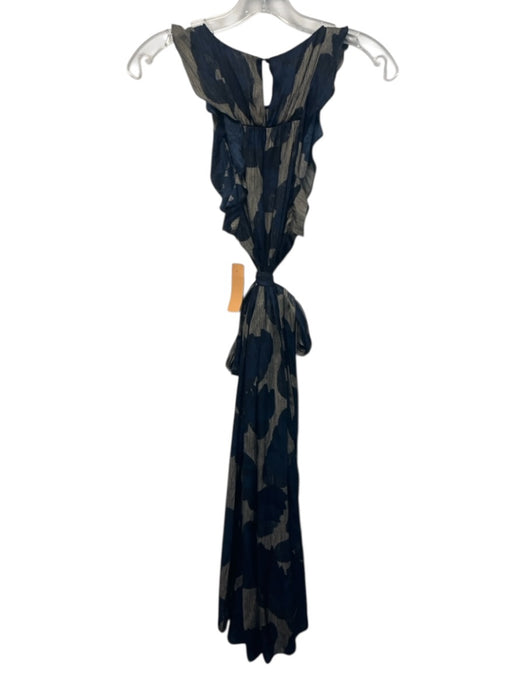Halston Heritage Size 6 Navy Blue, Beige & Black Polyester Sleeveless Dress Navy Blue, Beige & Black / 6