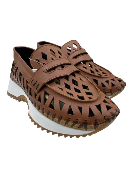 Goccia Shoe Size 37 Brown & White Leather Perforated Platform Sneaker Loafers Brown & White / 37