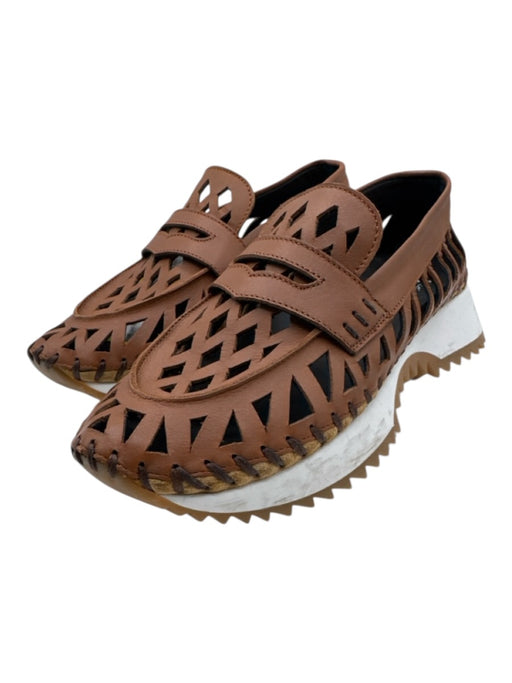 Goccia Shoe Size 37 Brown & White Leather Perforated Platform Sneaker Loafers Brown & White / 37