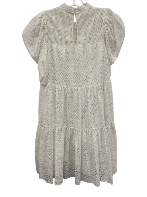 Ulla Johnson Size 4 White Cotton Floral eyelet overlay Ruffle mock neck Dress White / 4
