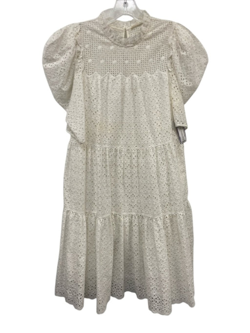 Ulla Johnson Size 4 White Cotton Floral eyelet overlay Ruffle mock neck Dress White / 4