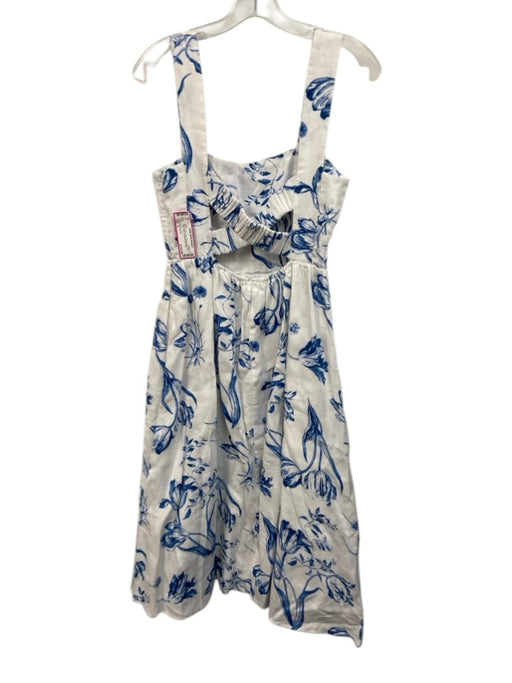 Reformation Size 4 Blue & White Linen Sleeveless Floral Criss Cross Dress Blue & White / 4