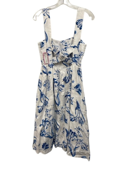 Reformation Size 4 Blue & White Linen Sleeveless Floral Criss Cross Dress Blue & White / 4