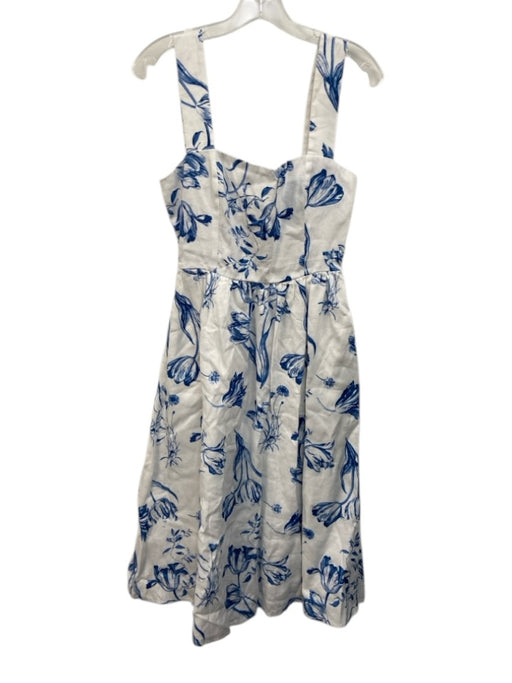 Reformation Size 4 Blue & White Linen Sleeveless Floral Criss Cross Dress Blue & White / 4