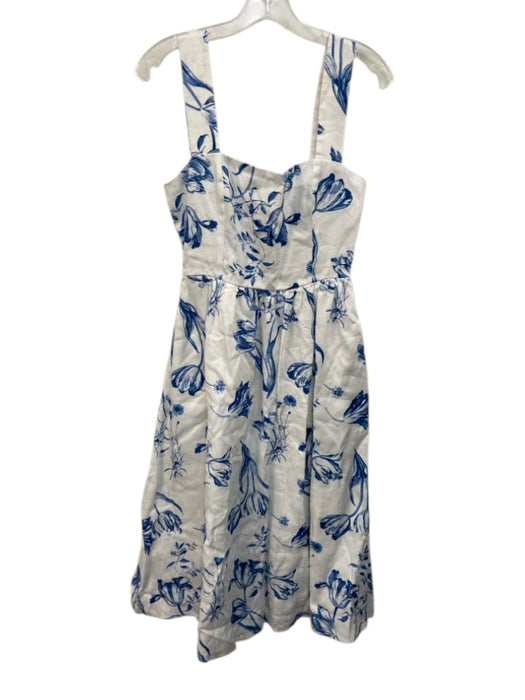 Reformation Size 4 Blue & White Linen Sleeveless Floral Criss Cross Dress Blue & White / 4