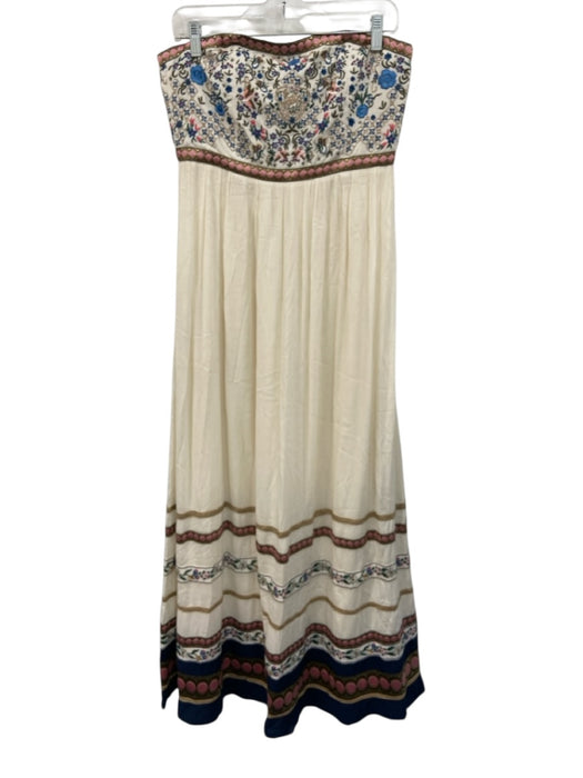 Alice + Olivia Size 10 Cream & Multi Viscose Strapless Floral Embroidery Dress Cream & Multi / 10