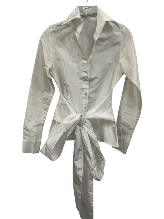 Silvia Tcherassi Size 6 White Silk Tie Waist Wrap Detail Long Sleeve Top White / 6