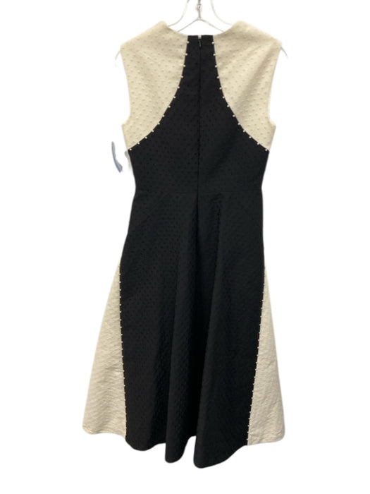 Lela Rose Size 8 Cream & Black Cotton Blend Dotted Pleated Faux Pearl Midi Dress Cream & Black / 8