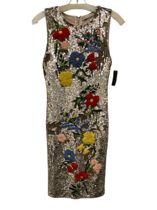 Alice & Olivia Size Est S Gold & Multi Nylon Sleeveless Back Zip Midi Dress Gold & Multi / Est S