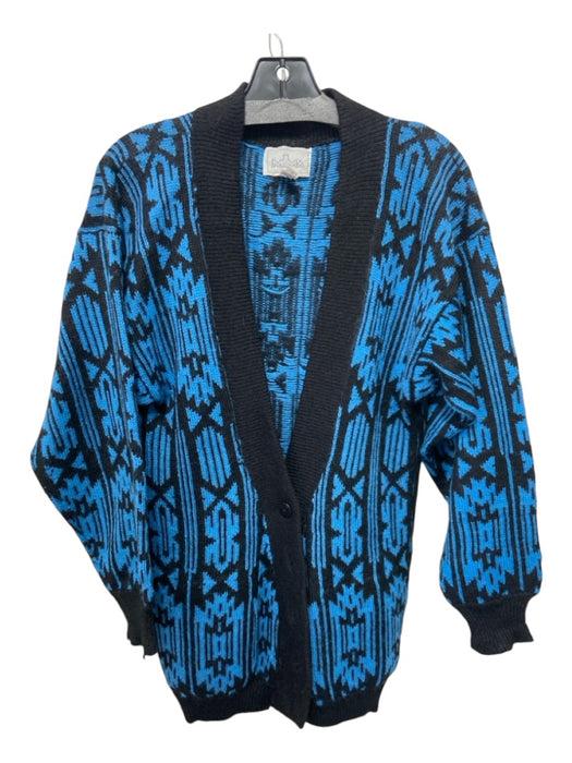 Millma Size S Blue & Black Wool Button Up Geo Print Cardigan Sweater Blue & Black / S