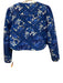 7 For All Mankind Size L Blue & White Cotton Zip Front Quilted Floral Jacket Blue & White / L