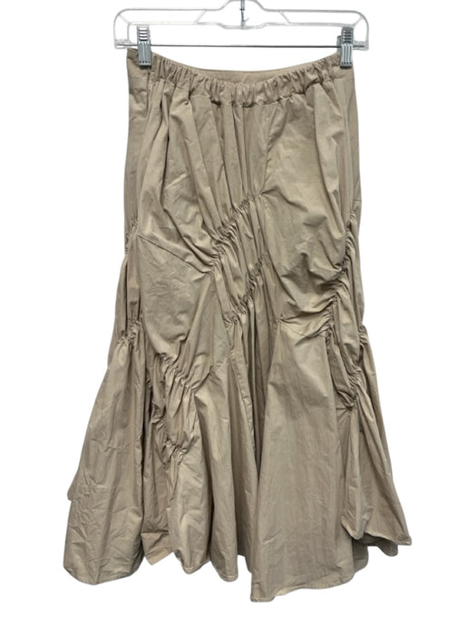 Strut & Bolt Size M Beige Cotton Blend Zip Close Ruched Asymmetric Midi Skirt Beige / M