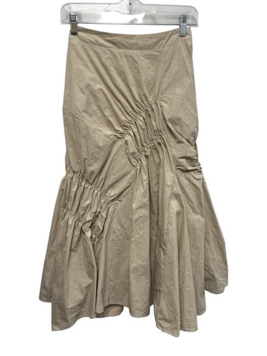Strut & Bolt Size M Beige Cotton Blend Zip Close Ruched Asymmetric Midi Skirt Beige / M
