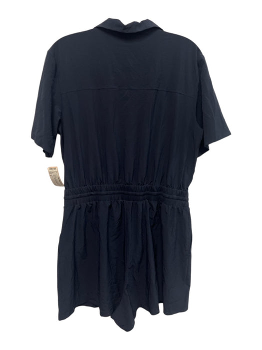 Athleta Size M Navy Poly Blend Drawstring Waist Short Sleeve Patch Pocket Romper Navy / M