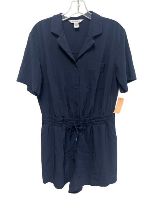 Athleta Size M Navy Poly Blend Drawstring Waist Short Sleeve Patch Pocket Romper Navy / M