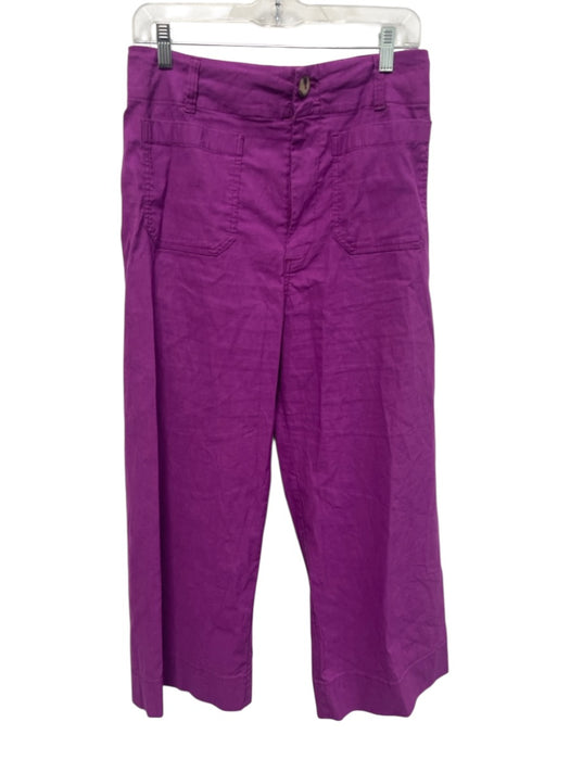 Maeve Size 30 Purple Viscose Blend Zip & Button High Rise Wide Leg Pants Purple / 30