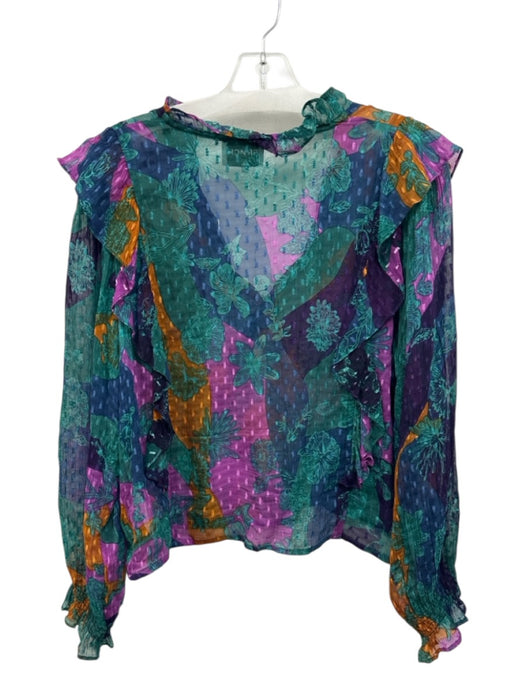 FRNCH Size S Green, Purple & Multi Viscose Long Sleeve Swiss Dot Printed Top Green, Purple & Multi / S