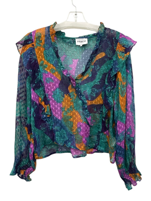 FRNCH Size S Green, Purple & Multi Viscose Long Sleeve Swiss Dot Printed Top Green, Purple & Multi / S