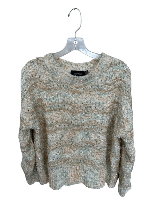 Minkpink Size M Tan & Mint Green Knit Metallic Long Sleeve Sweater Tan & Mint Green / M