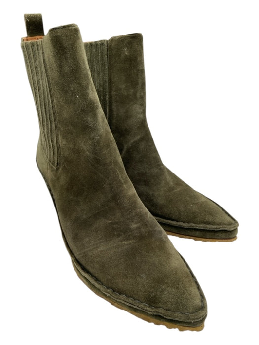 Tory Burch Shoe Size 7.5 Dark Green Suede Chelsea Wooden Heel Gum Sole Booties Dark Green / 7.5