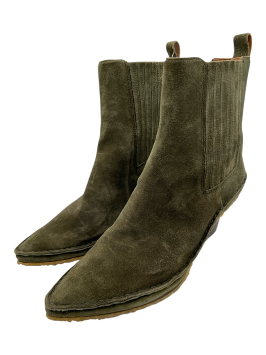 Tory Burch Shoe Size 7.5 Dark Green Suede Chelsea Wooden Heel Gum Sole Booties Dark Green / 7.5