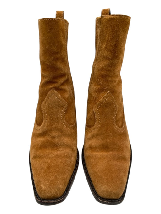 Tory Burch Shoe Size 7.5 Tan Brown Suede Western Pointed Square Toe Booties Tan Brown / 7.5