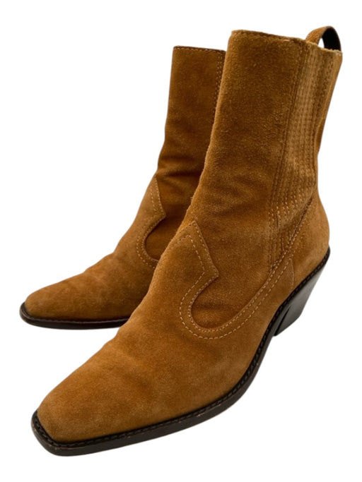 Tory Burch Shoe Size 7.5 Tan Brown Suede Western Pointed Square Toe Booties Tan Brown / 7.5